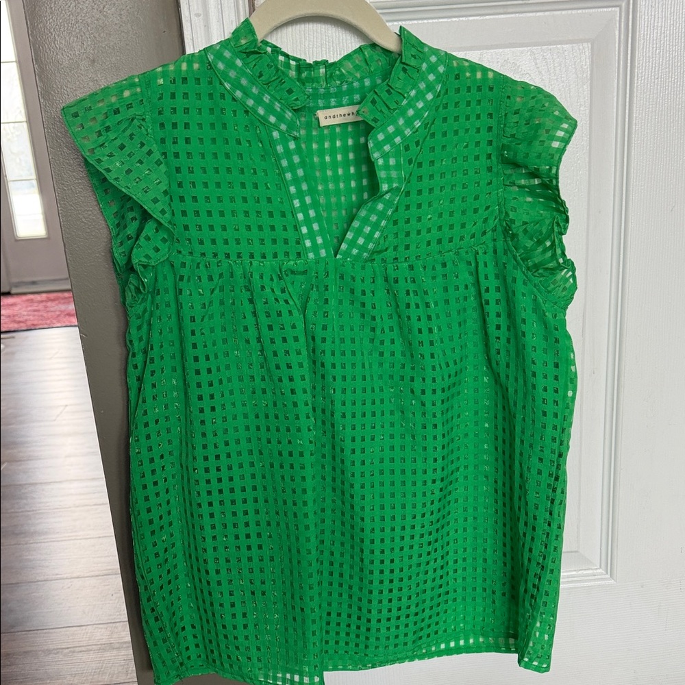 Green Blouse with Ruffle Sleeves